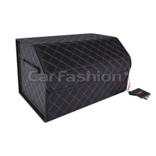 Сумка органайзер в багажник на липучке из эко-кожи, TRACK, цвет черный, строчка т.серая (размеры 51*31*30 см)