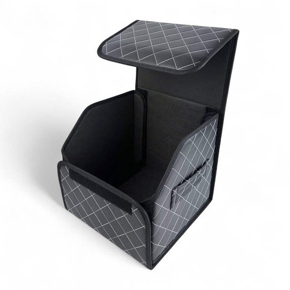 Сумка органайзер в багажник на липучке из эко-кожи, цвет черный с белой строчкой ромб, черный кант (размеры 30*30*30 см) Сумка органайзер в багажник на липучке из эко-кожи, цвет черный с белой строчкой ромб, черный кант (размеры 30*30*30 см)