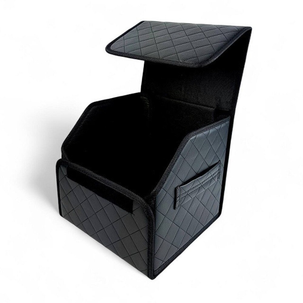 Сумка органайзер в багажник на липучке из эко-кожи, цвет черный с черной строчкой ромб, черный кант (размеры 30*30*30 см) Сумка органайзер в багажник на липучке из эко-кожи, цвет черный с черной строчкой ромб, черный кант (размеры 30*30*30 см)