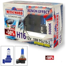 Лампа H16 галогенная 19W 12V Super White Xenon effect +50% (2шт комплект)