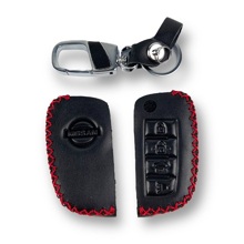 Кожаный чехол для ключа зажигания с красной строчкой NISSAN