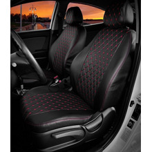 Комплект чехлов на весь салон для ваз - 2190 гранта FL норма с 08.2018 цзс, экокожа, ромб, цвет чёрный/чёрный/красный