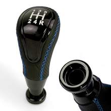 Ручка кпп 2190, кожа, веста, приора 2 (R-назад) овал черная/синяя строчка