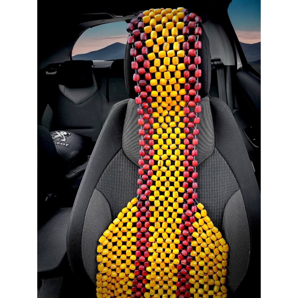 Накидка на сидение деревянная массажная с сеткой и подголовником, цвет светлый лак (127*38см) Накидка на сидение деревянная массажная с сеткой и подголовником, цвет светлый лак (127*38см)