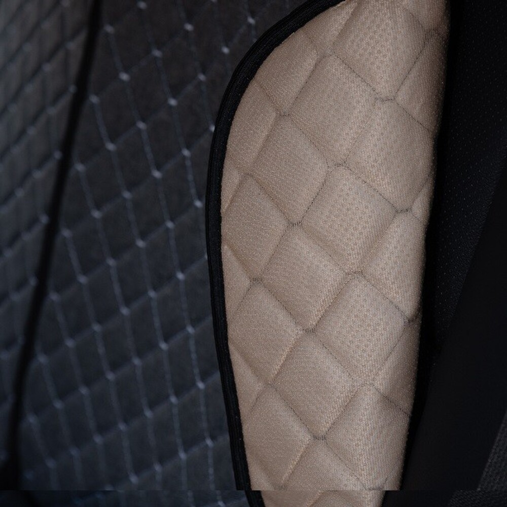 Комплект накидок на весь салон LIGHT PLUS, материал лен, закрытые бока, цвет серый, строчка белая, кант черный Комплект накидок на весь салон LIGHT PLUS, материал лен, закрытые бока, цвет серый, строчка белая, кант черный