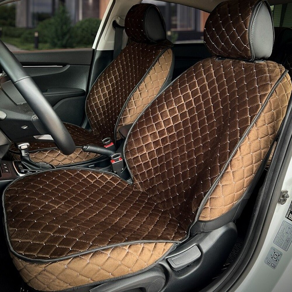 Комплект накидок на весь салон GRADE PLUS, материал велюр, закрытые бока, цвет коричневый, строчка белая, кант черный Комплект накидок на весь салон GRADE PLUS, материал велюр, закрытые бока, цвет коричневый, строчка белая, кант черный