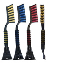 Скребок с щеткой для удаления снега и льда поролоновая ручка, цветная (48 см) (BB1003)