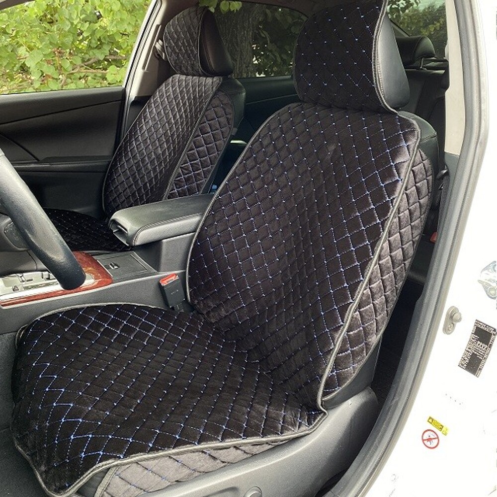 Комплект накидок на весь салон VELOUR PLUS, материал велюр, закрытые бока, цвет черный, строчка синяя, кант черный Комплект накидок на весь салон VELOUR PLUS, материал велюр, закрытые бока, цвет черный, строчка синяя, кант черный