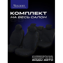 Комплект накидок на весь салон жаккард эконом plus, цвет черный, строчка синяя, кант черная