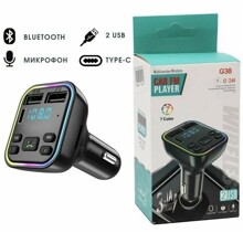 FM-Модулятор с Bluetooth 2 USB, 1 Type C, 3.1 A, G38 громкая связь