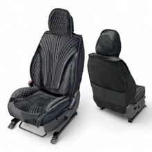 Комплект накидок на весь салон тайлер, ткань велюр, закрытые бока-гармошка, цвет черный, вставка черная, строчка белая