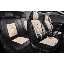 Комплект накидок на весь салон форма 5d armada skin, материал мокрая кожа, цвет черный, вставка бежевая, строчка бежевая