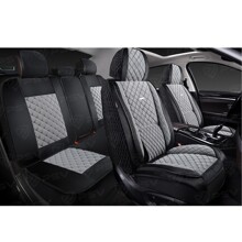 Комплект накидок на весь салон форма 5d favorit velur, материал велюр, цвет черный, вставка серая, строчка серая