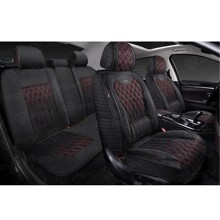 Комплект накидок на весь салон форма 5d galant velvet skin, материал вельвет+ мокрая кожа, цвет черный, вставка черная, строчка красная