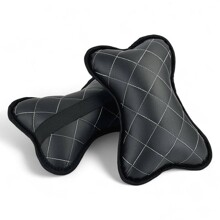 Подушка автомобильная экокожа ромб, цвет черный, строчка белая