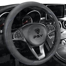 Оплетка из эко-кожи GREAT, цвет черный, строчка синяя, размер M