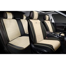 Комплект накидок на весь салон 3D Mix PLUS, Велюр + ЭкоКожа, цвет черный, строчка красная, кант черный