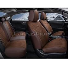 Комплект чехлов на весь салон 5D CONSUL+, материал замша/ЭкоКожа, цвет кофе, строчка кофе, кант кофе