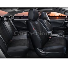 Комплект чехлов на весь салон 5D LEGION PLUS, материал замша/ЭкоКожа, цвет черный, строчка синяя, кант черный CarFashion