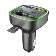 FM-Модулятор Bluetooth + 2 USB выхода на зарядку 3.1 A,Type-C, BC48 подсветка, цвет черный
