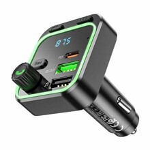 FM-Модулятор Bluetooth + 2 USB выхода на зарядку 3.1 A, Type-C BC53, подсветка, цвет черный