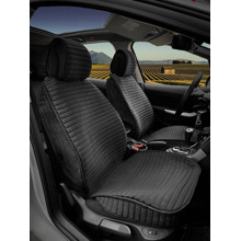 Комплект накидок на передние сиденья GRADE полоса front, материал велюр, закрытые бока, цвет черный, строчка черная, кант черный