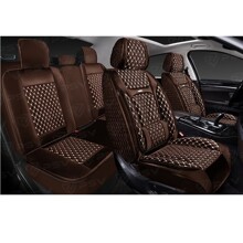 Комплект накидок на весь салон форма 5d laguna xolodok, материал холодок, цвет коричневый, строчка белая