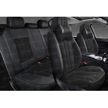 Комплект накидок на весь салон 5D Wonder PLUS, ЭкоКожа + текстильная вставка, цвет черный, строчка черная, подушки в комплекте