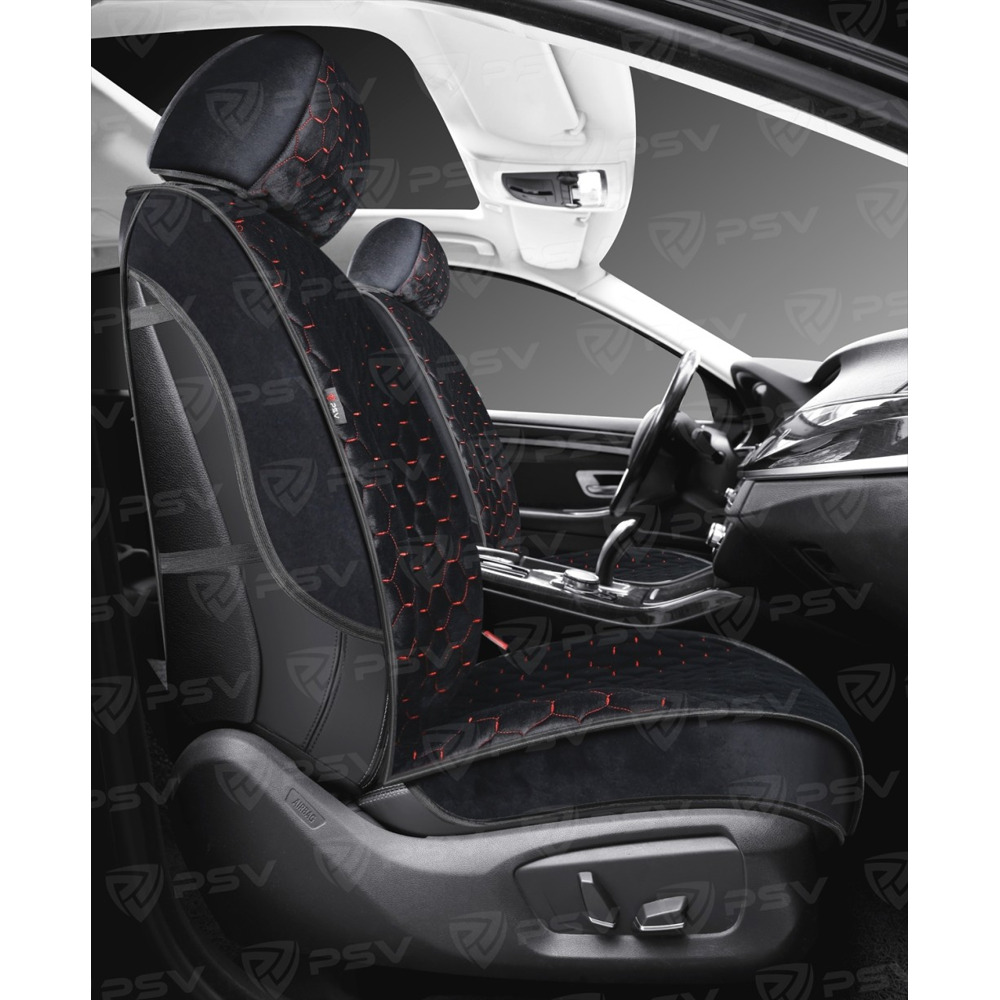 Комплект накидок на весь салон 3D Loto Next PLUS, материал Велюр, цвет черный, строчка Красная, кант черный Комплект накидок на весь салон 3D Loto Next PLUS, материал Велюр, цвет черный, строчка Красная, кант черный