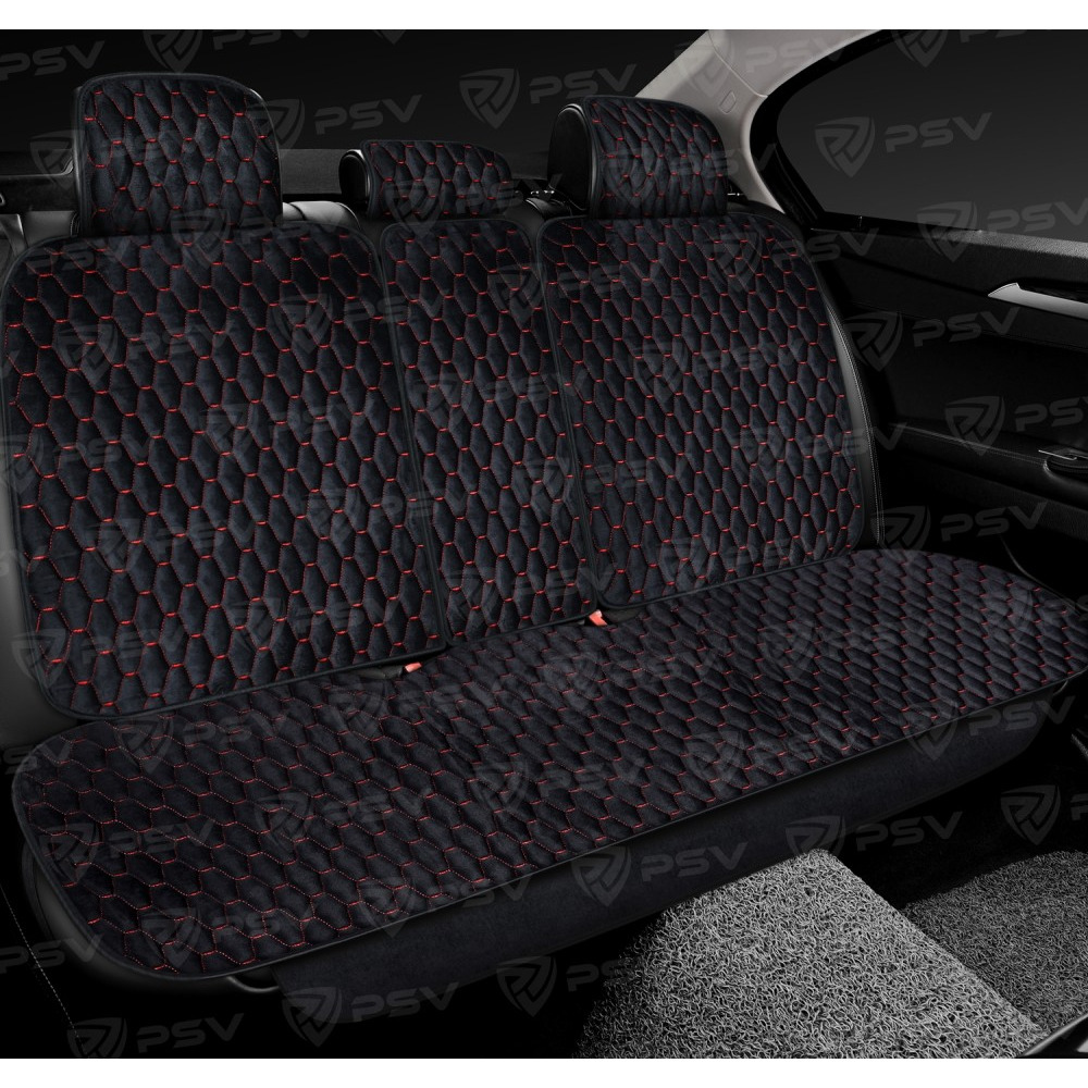 Комплект накидок на весь салон 3D Loto Next PLUS, материал Велюр, цвет черный, строчка Красная, кант черный Комплект накидок на весь салон 3D Loto Next PLUS, материал Велюр, цвет черный, строчка Красная, кант черный