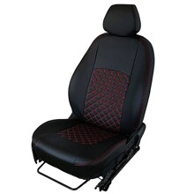 Комплект чехлов на весь салон для ваз - 2170 седан 2007-2013, Экокожа, ромб, цвет чёрный/чёрный/красный