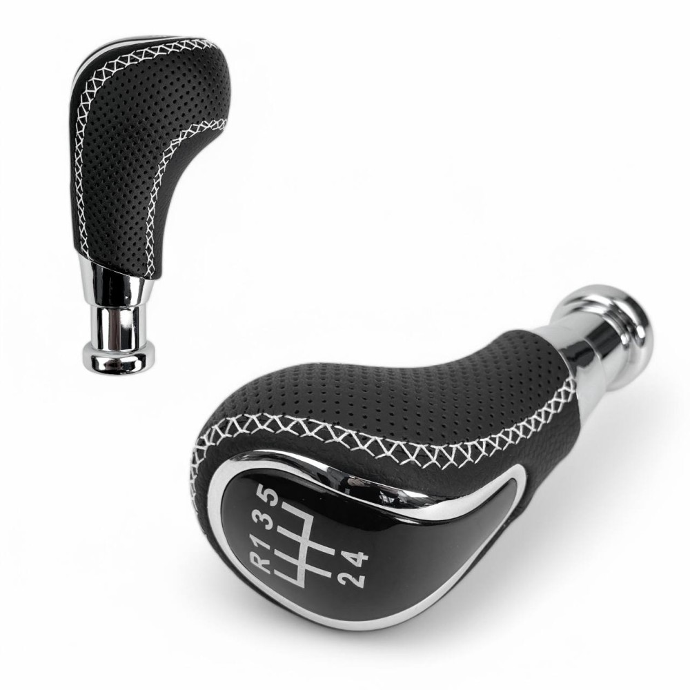 Ручка кпп 2170, 2110, 2109 кожа (r-вперед) хром/белая строчка Ручка кпп 2170, 2110, 2109 кожа (r-вперед) хром/белая строчка