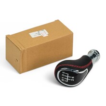 Ручка кпп 2170, 2110, 2109 кожа (r-вперед) хром/красная строчка