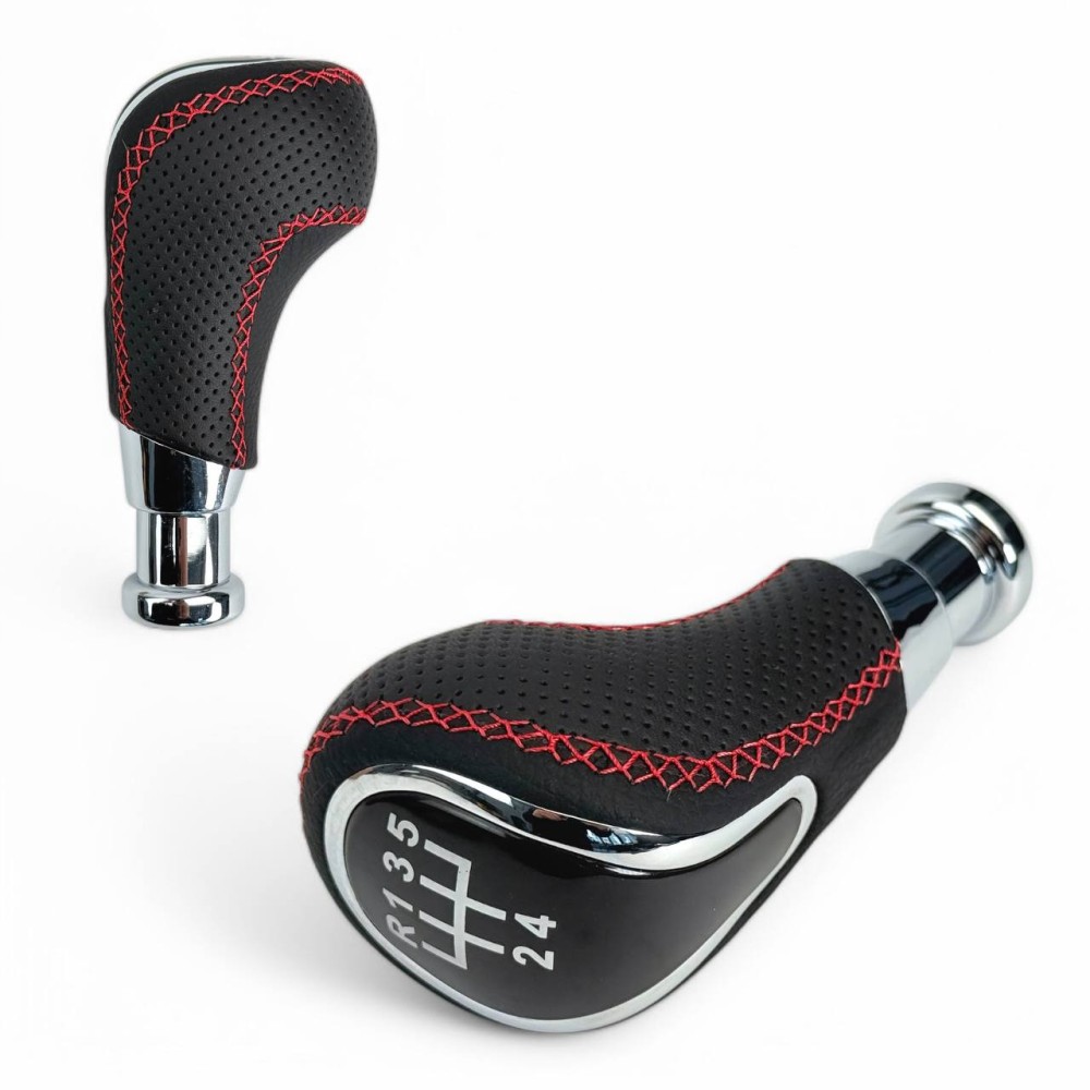 Ручка кпп 2170, 2110, 2109 кожа (r-вперед) хром/красная строчка Ручка кпп 2170, 2110, 2109 кожа (r-вперед) хром/красная строчка