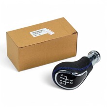 Ручка кпп 2170, 2110, 2109 кожа (r-вперед) хром/синяя строчка