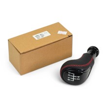 Ручка кпп 2170, 2110, 2109 кожа (r-вперед) черная/красная строчка