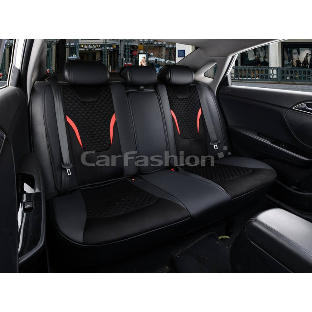 Комплект чехлов на весь салон 5D RIDER PLUS, каркасные цвет черный, строчка черная, кант красный Комплект чехлов на весь салон 5D RIDER PLUS, каркасные цвет черный, строчка черная, кант красный