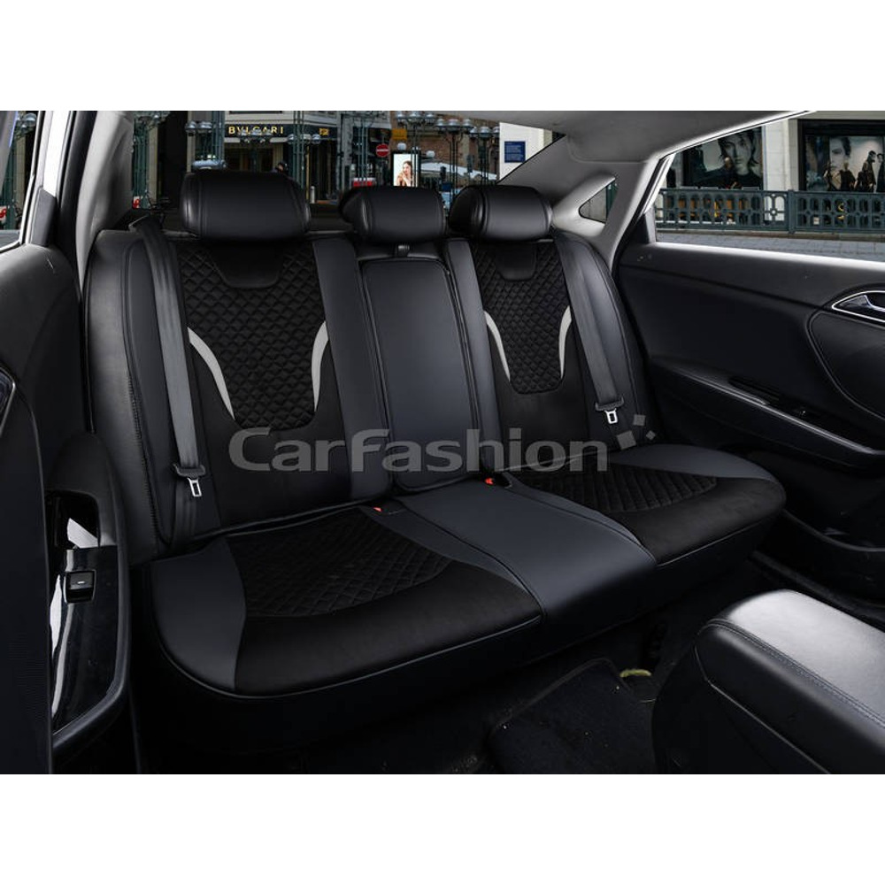 Комплект чехлов на весь салон 5D RIDER PLUS, каркасные цвет черный, строчка черная, кант серый Комплект чехлов на весь салон 5D RIDER PLUS, каркасные цвет черный, строчка черная, кант серый