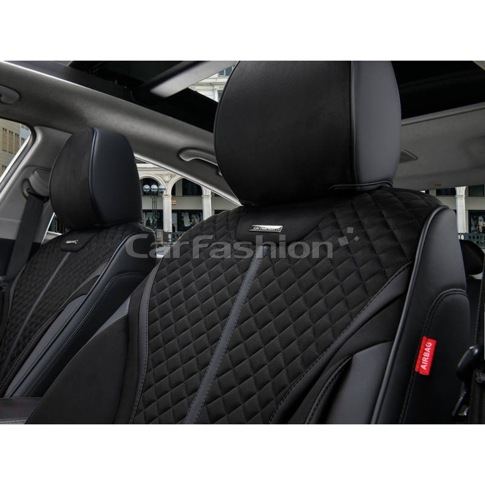 Комплект чехлов на весь салон 5D RIDER PLUS, каркасные цвет черный, строчка черная, кант черный Комплект чехлов на весь салон 5D RIDER PLUS, каркасные цвет черный, строчка черная, кант черный