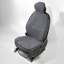 Комплект накидок на передние сиденья LEX LIGHT 3D FRONT, закрытые бока, лен, цвет черный, строчка белая, кант черный