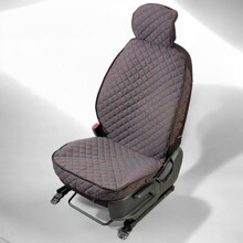 Комплект накидок на передние сиденья LEX LIGHT 3D FRONT, закрытые бока, лен, цвет черный, строчка красная, кант черный