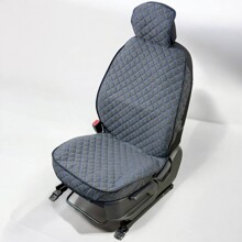 Комплект накидок на передние сиденья LEX LIGHT 3D FRONT, закрытые бока, лен, цвет черный, строчка синяя, кант черный