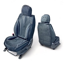 Комплект накидок на весь салон тайлер, ткань велюр, закрытые бока-гармошка, цвет черный, вставка черная, строчка синяя