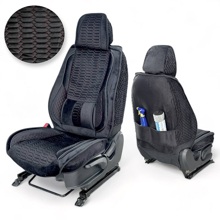 Комплект накидок на весь салон соты plus, ткань велюр, закрытые бока ткань, цвет черный, строчка красная, кант черный