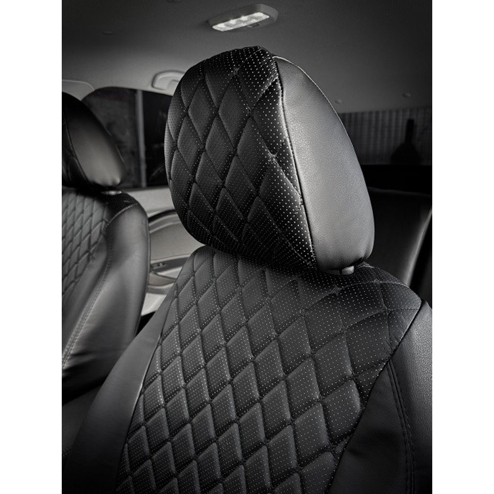 Комплект чехлов на весь салон для Chevrolet Lacetti 2004-2013г., Экокожа, ромб, цвет чёрный/чёрный/чёрный Комплект чехлов на весь салон для Chevrolet Lacetti 2004-2013г., Экокожа, ромб, цвет чёрный/чёрный/чёрный