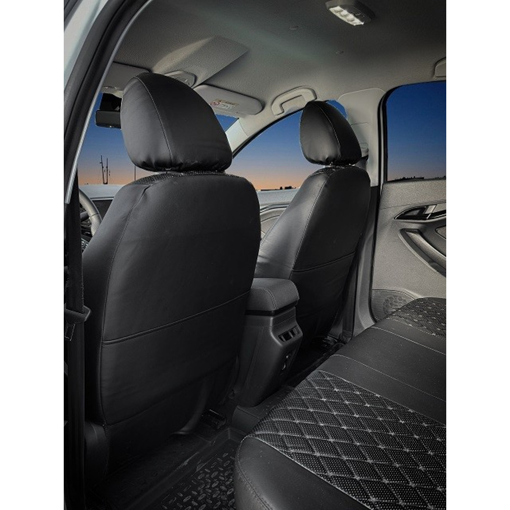 Комплект чехлов на весь салон для Chevrolet Lacetti 2004-2013г., Экокожа, ромб, цвет чёрный/чёрный/чёрный Комплект чехлов на весь салон для Chevrolet Lacetti 2004-2013г., Экокожа, ромб, цвет чёрный/чёрный/чёрный