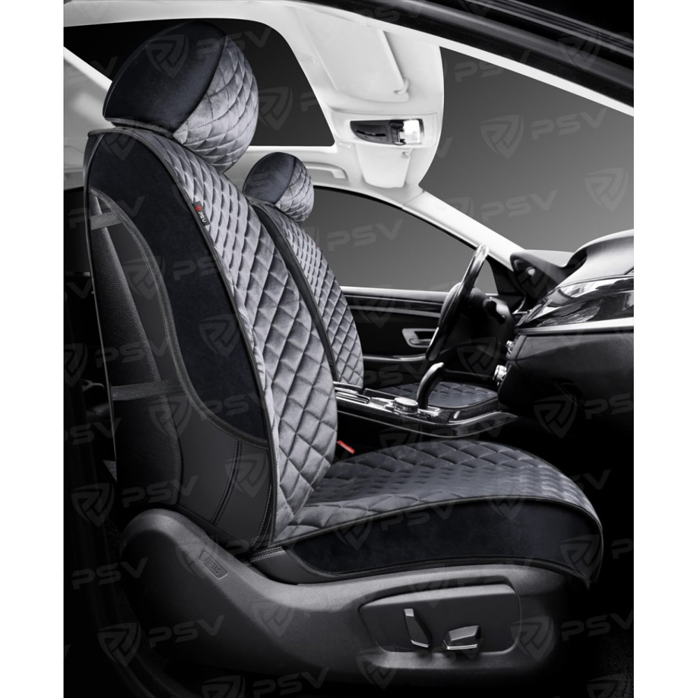 Комплект накидок на весь салон 3D Romb Next PLUS, материал Велюр, цвет черный, строчка серая, кант черный Комплект накидок на весь салон 3D Romb Next PLUS, материал Велюр, цвет черный, строчка серая, кант черный