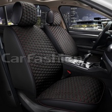 Накидки на передние сиденья FRONT SOTA, велюр, цвет черный, строчка красная, кант черный