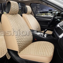 Накидки на передние сиденья FRONT SOTA, велюр, цвет бежевый, строчка бежевая, кант бежевый