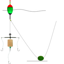 Поплавок убийца толстолобика №11: EVA-поплавок 60гр, оснастка т-образная, 3 крючка Iseama №15, грузило с латунной вставкой 40г